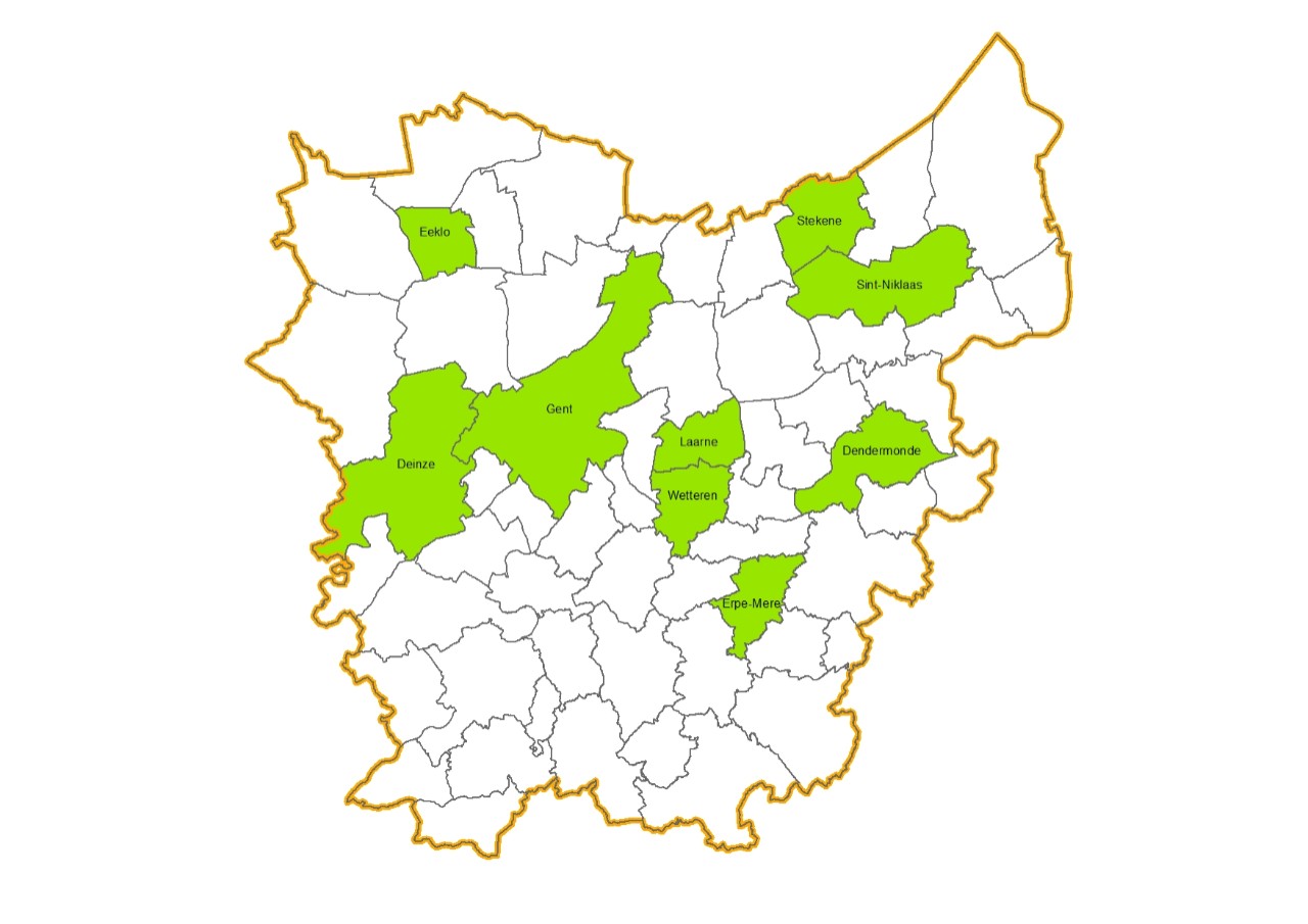 deelnemende lokale besturen: Eeklo, Stekene, Sint-Niklaas, Deinze, Gent, Laarne, Wetteren, Dendermonde en Erpe-Mere