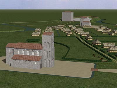 3D tekening vroegere kerk Ename Archeopark
