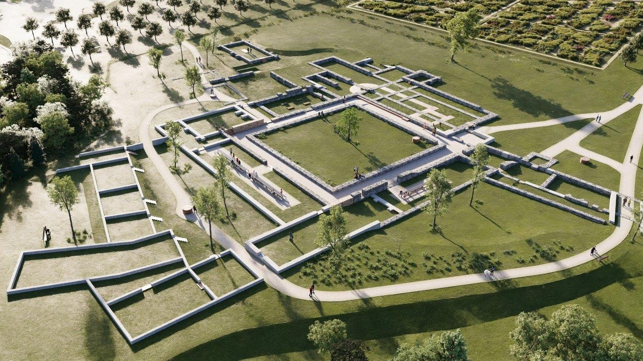drone foto van de werken in het archeopark