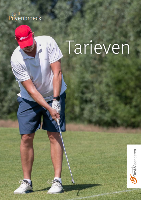 cover brochure met nieuwe tarieven - golfer slaat tegen een golfbal