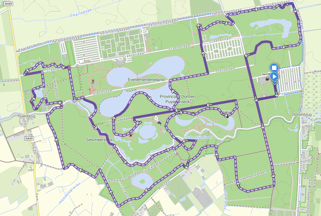 Paarse route van 16 kilometer