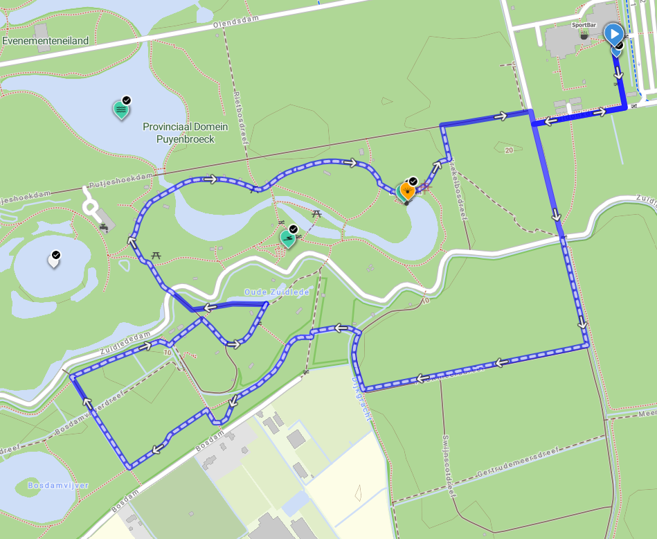 Blauwe route: 5 km