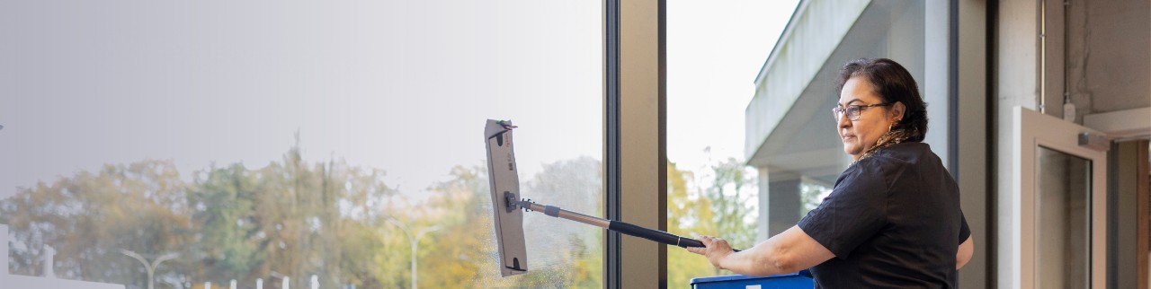 poetshulp maakt ramen schoon