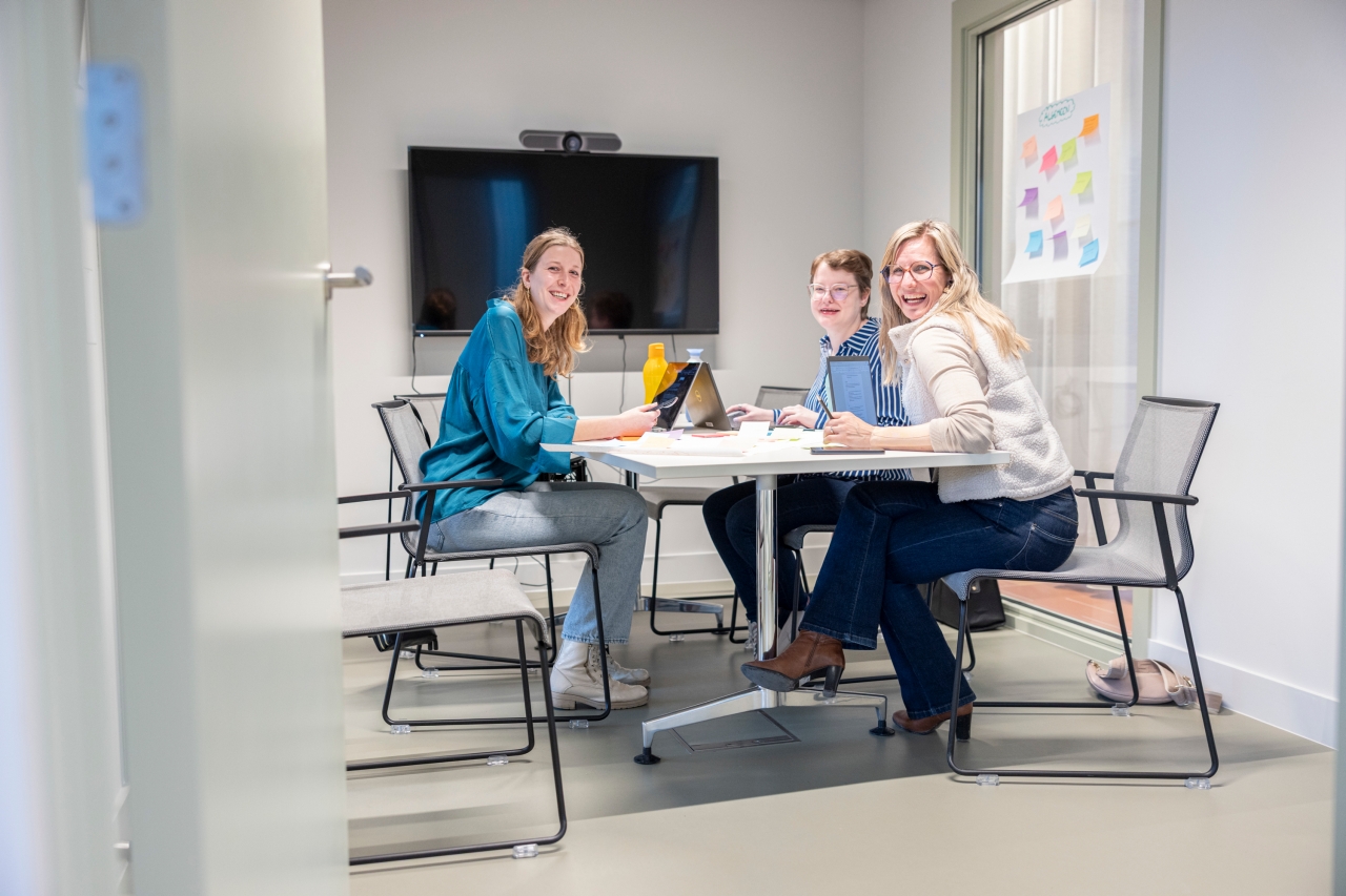 teamverantwoordelijke aan het werk met collega's in vergaderruimte
