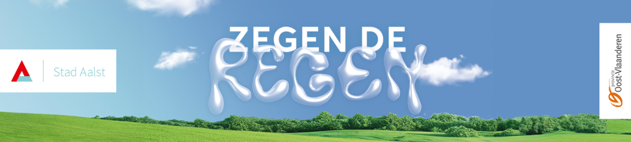 Banner zegen de regen met logo's aalst en oost-vlaanderen