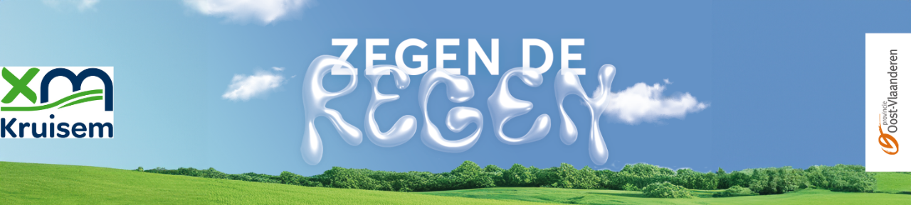 Banner zegen de regen met logo's Kruisem en Oost-Vlaanderen