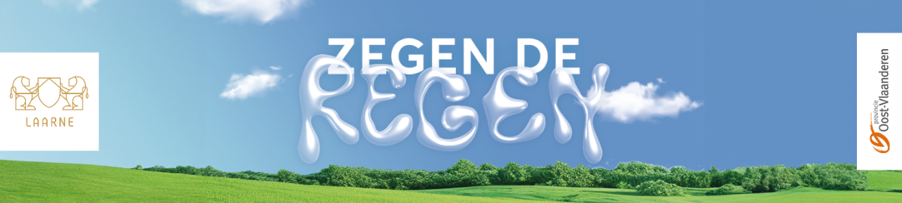 Banner zegen de regen met logo's laarne en oost-vlaanderen