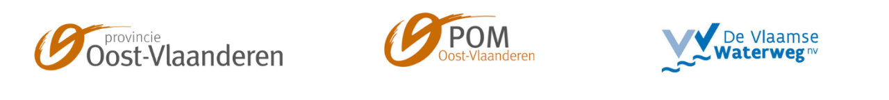Logo's provincie Oost-Vlaanderen, POM Oost-Vlaanderen en de Vlaamse waterweg nv